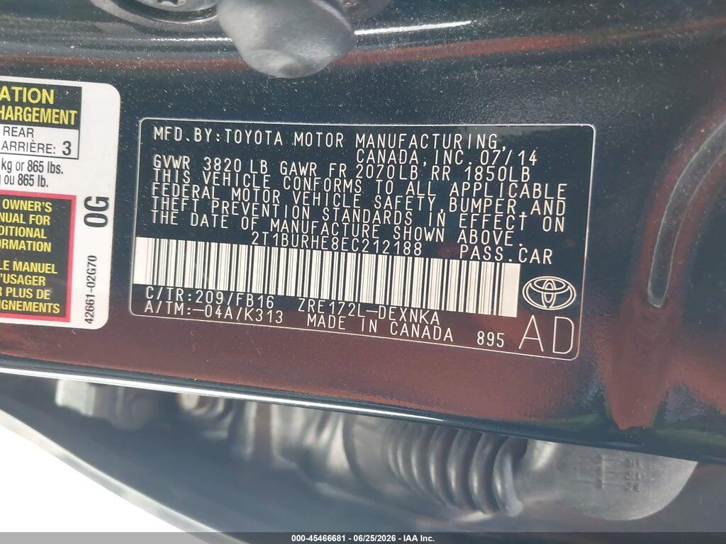 2T1BURHE8EC212188 2014 TOYOTA COROLLA photo no. 9