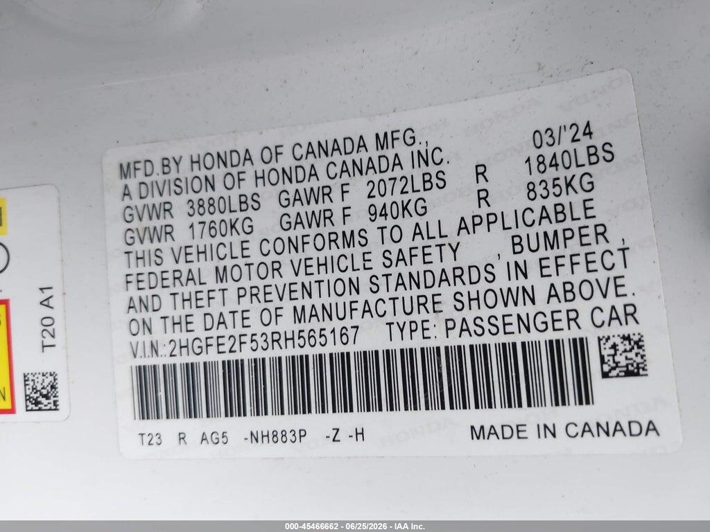 2HGFE2F53RH565167 2024 HONDA CIVIC photo no. 9
