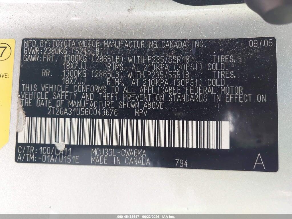 2T2GA31U56C043676 2006 LEXUS RX 330 photo no. 9