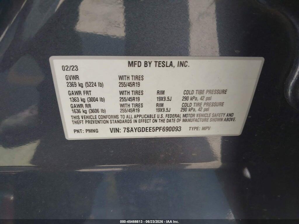 7SAYGDEE5PF690093 2023 TESLA MODEL Y photo no. 9