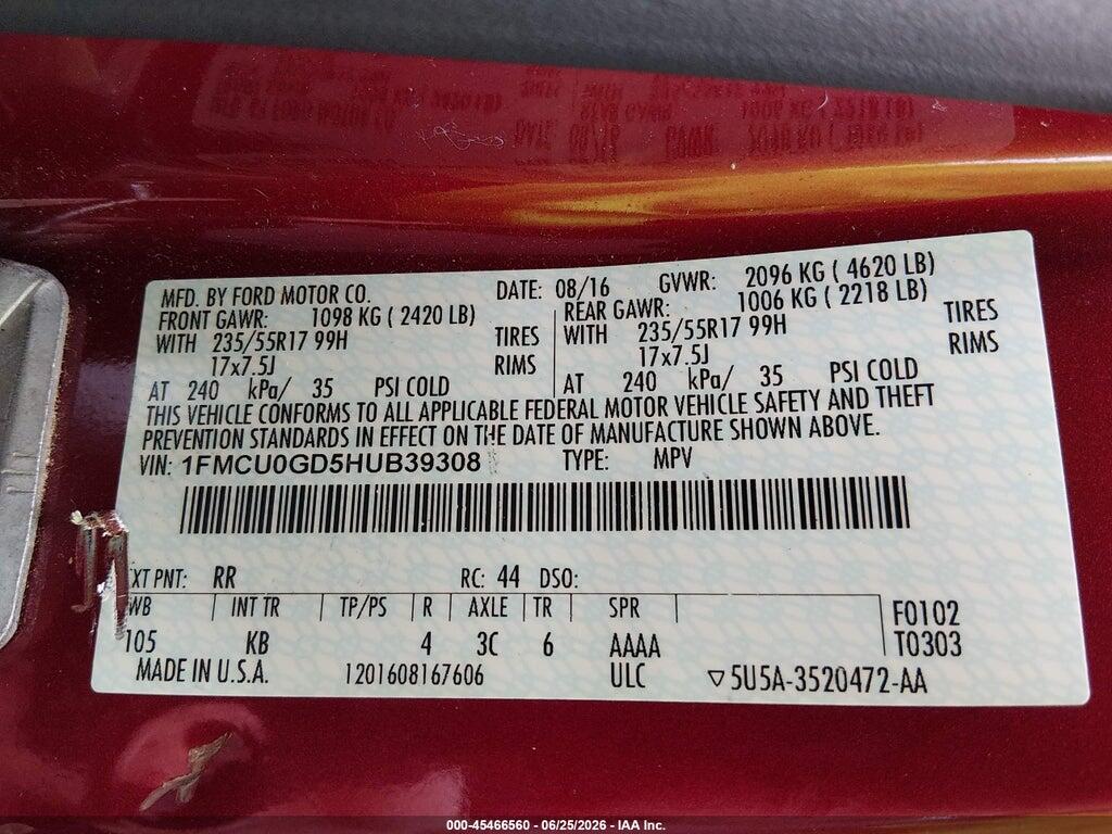 1FMCU0GD5HUB39308 2017 FORD ESCAPE photo no. 9