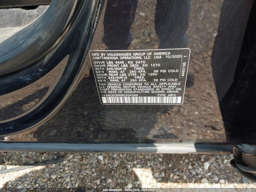 1V2AC2CA5MC204386 2021 VOLKSWAGEN ATLAS CROSS SPORT photo no. 9