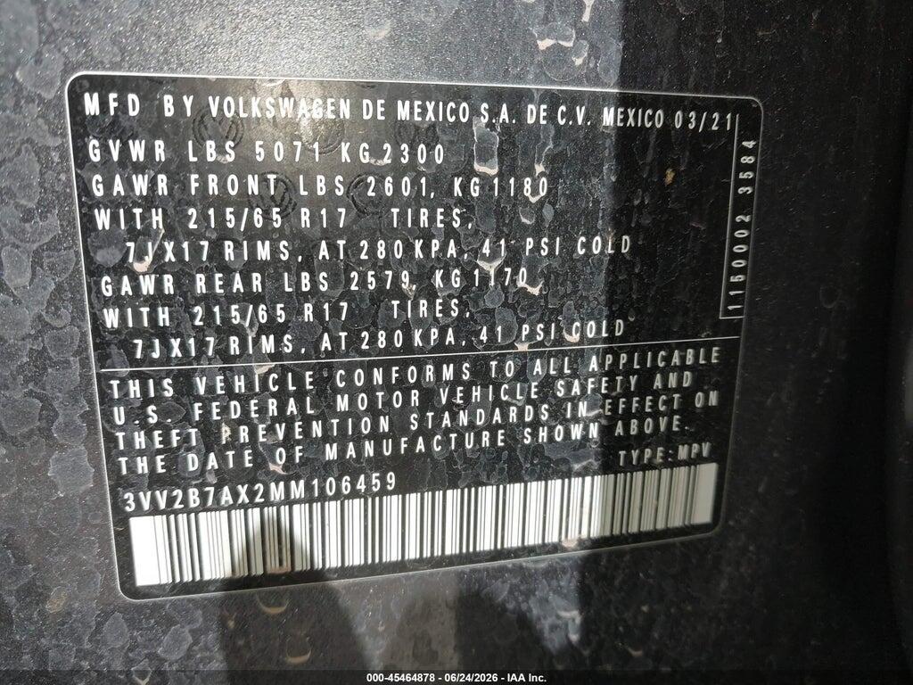 3VV2B7AX2MM106459 2021 VOLKSWAGEN TIGUAN photo no. 9