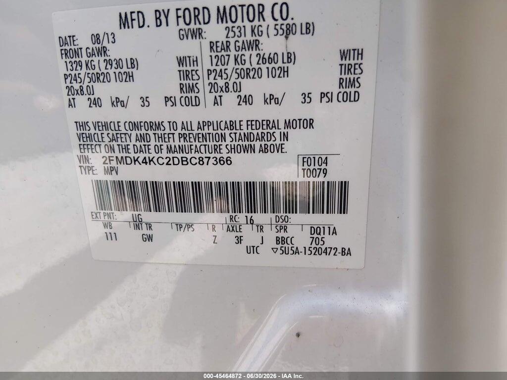 2FMDK4KC2DBC87366 2013 FORD EDGE photo no. 9