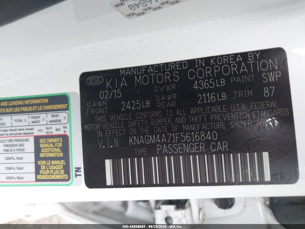 KNAGM4A71F5616840 2015 KIA OPTIMA photo no. 9