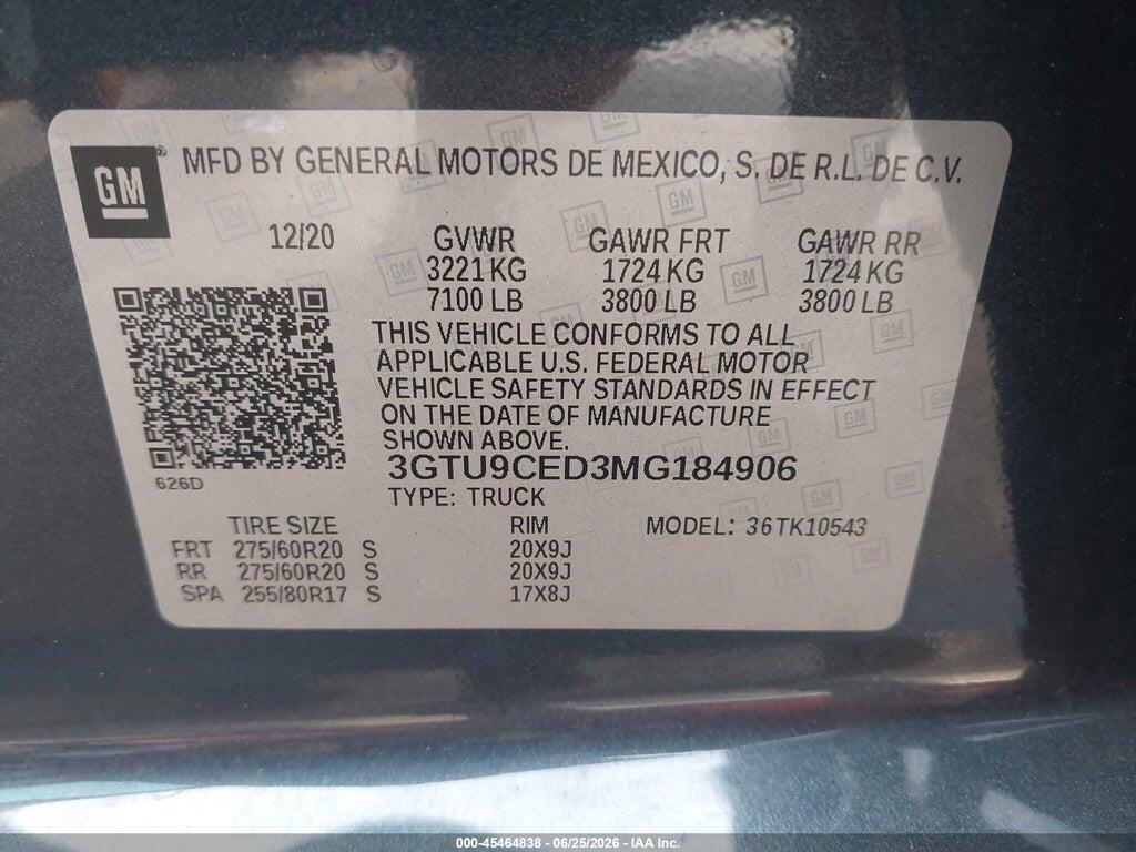 3GTU9CED3MG184906 2021 GMC SIERRA 1500 photo no. 9