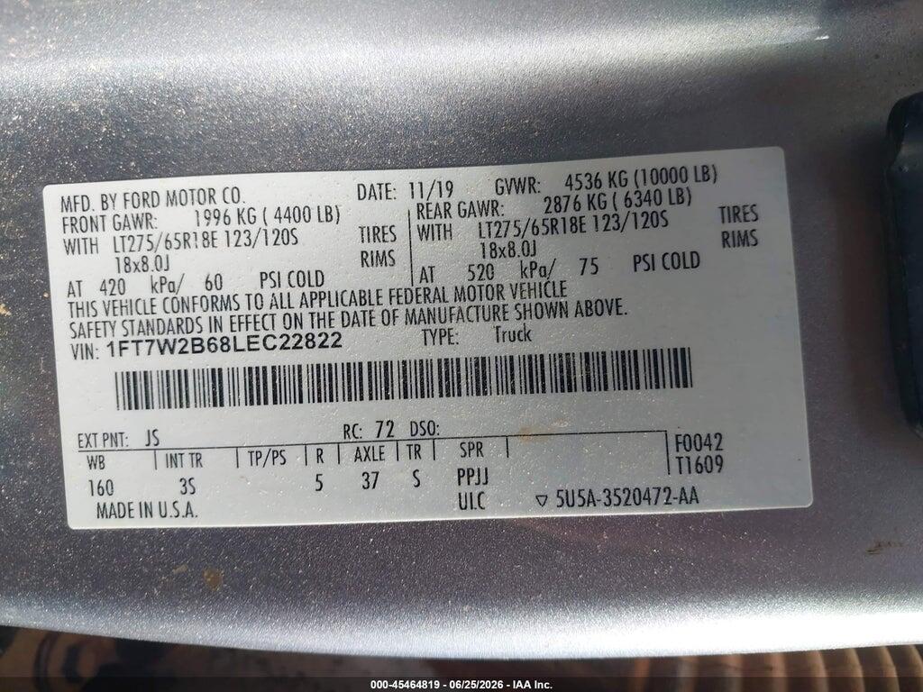 1FT7W2B68LEC22822 2020 FORD F-250 photo no. 9