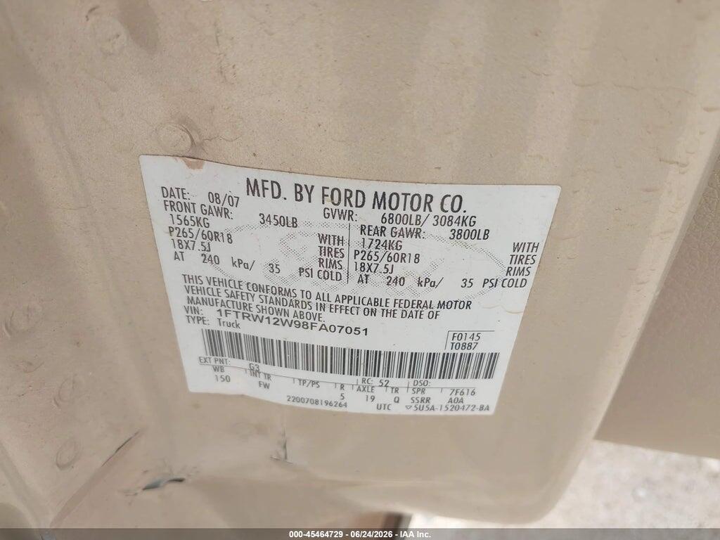 1FTRW12W98FA07051 2008 FORD F-150 photo no. 9