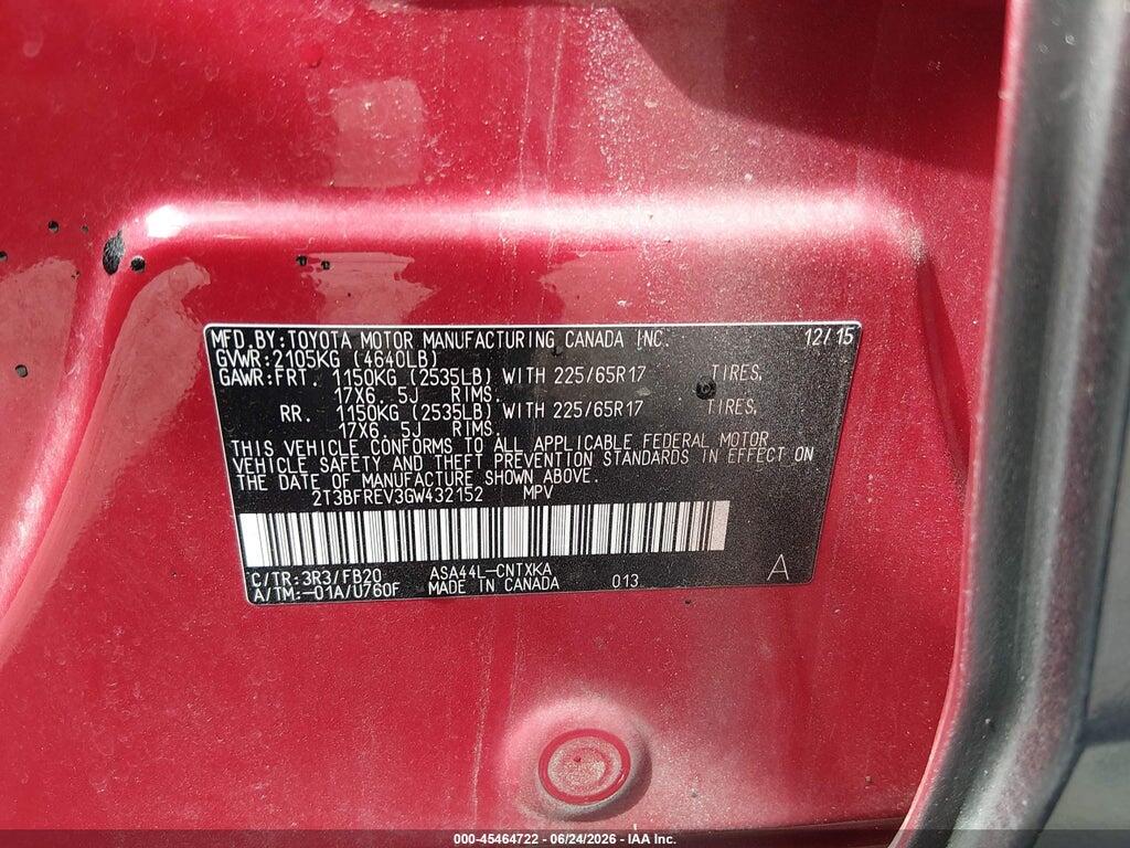 2T3BFREV3GW432152 2016 TOYOTA RAV4 photo no. 9