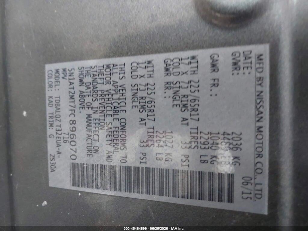5N1AT2MT7FC896070 2015 NISSAN ROGUE photo no. 9