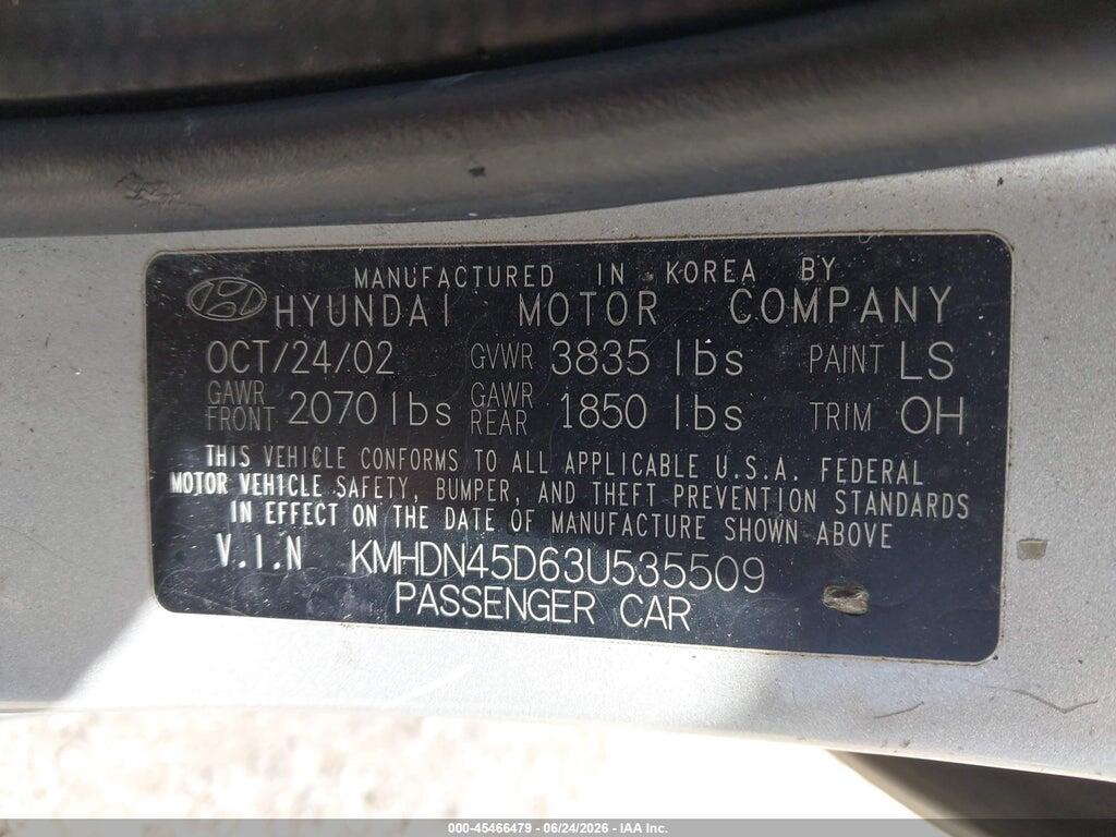 KMHDN45D63U535509 2003 HYUNDAI ELANTRA photo no. 9