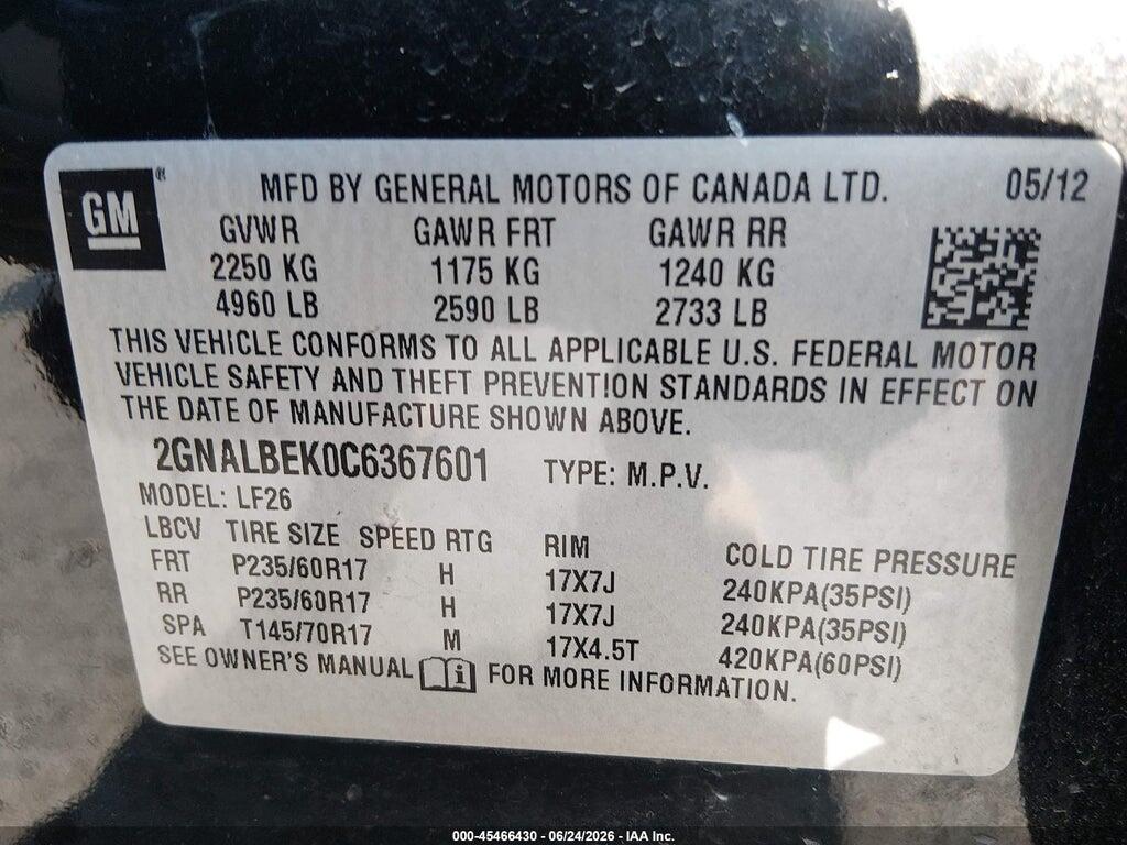 2GNALBEK0C6367601 2012 CHEVROLET EQUINOX photo no. 9