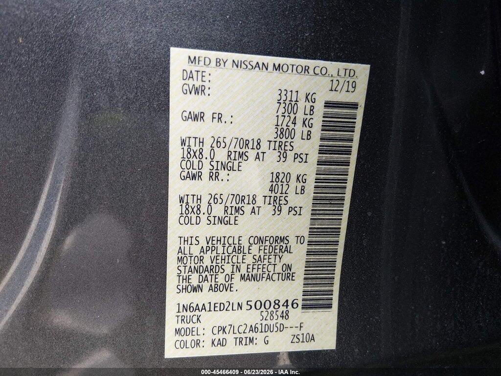 1N6AA1ED2LN500846 2020 NISSAN TITAN photo no. 9