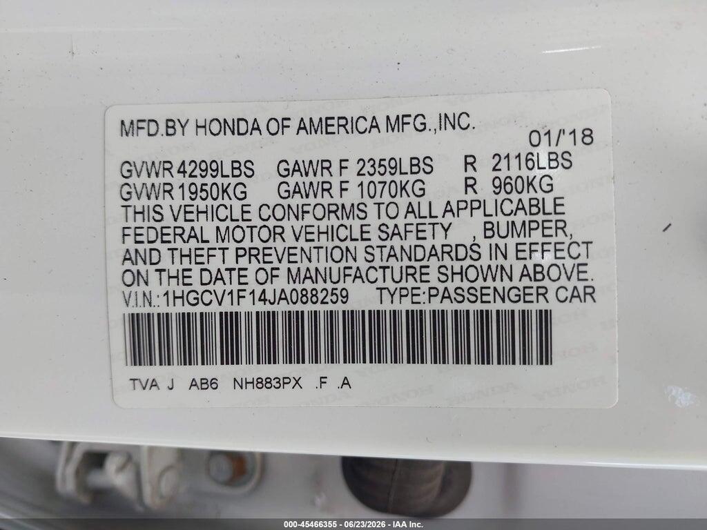 1HGCV1F14JA088259 2018 HONDA ACCORD photo no. 9
