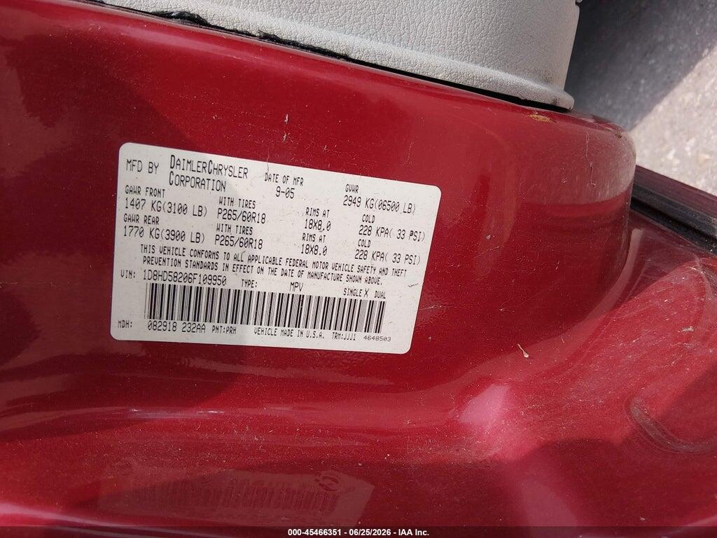 1D8HD58206F109950 2006 DODGE DURANGO photo no. 9