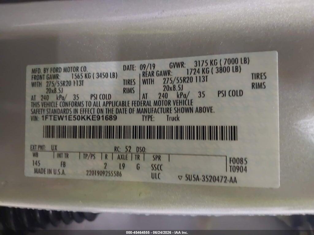 1FTEW1E50KKE91689 2019 FORD F-150 photo no. 9