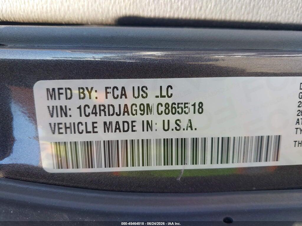 1C4RDJAG9MC865518 2021 DODGE DURANGO photo no. 9