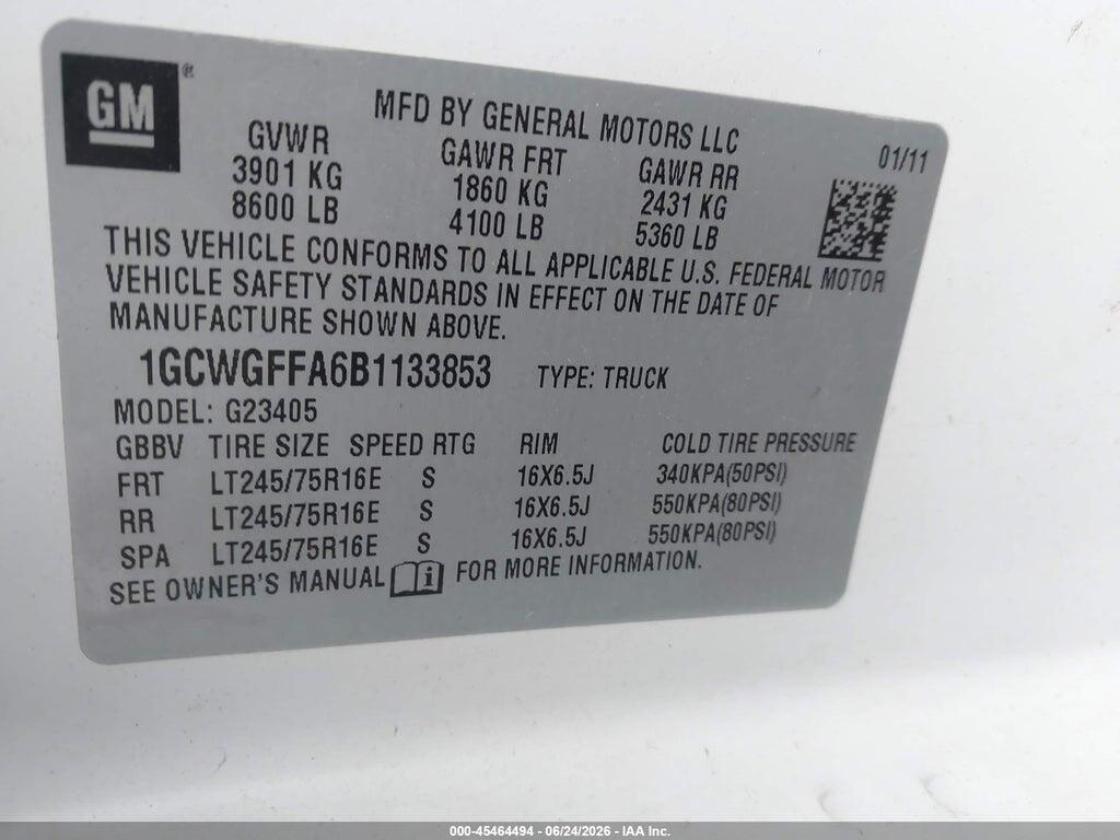 1GCWGFFA6B1133853 2011 CHEVROLET EXPRESS 2500 photo no. 9
