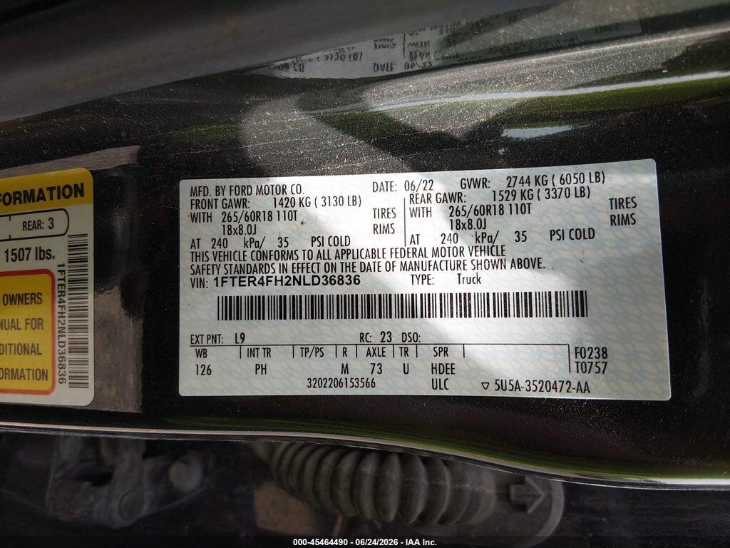 1FTER4FH2NLD36836 2022 FORD RANGER photo no. 9