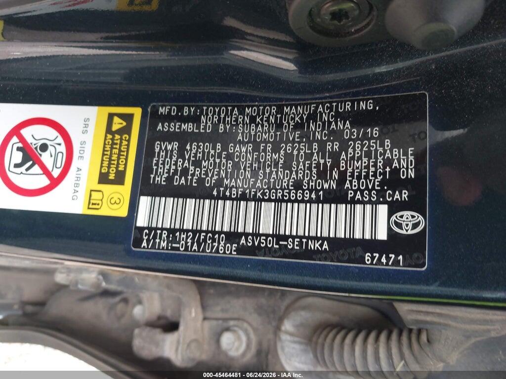 4T4BF1FK3GR566941 2016 TOYOTA CAMRY photo no. 9