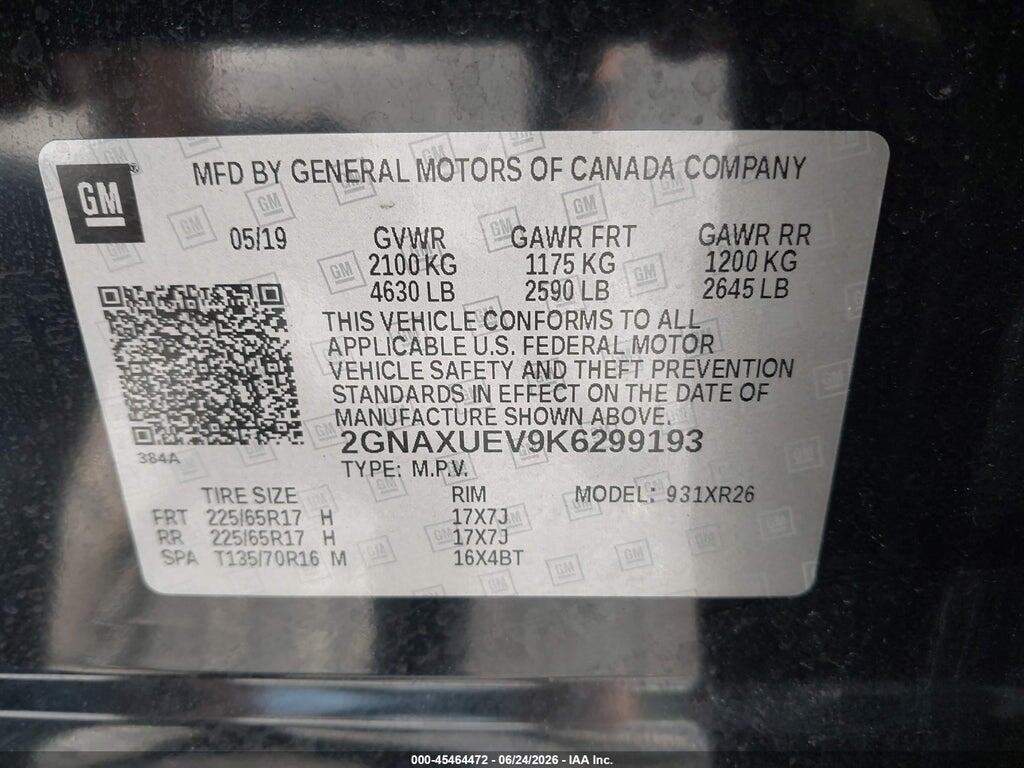 2GNAXUEV9K6299193 2019 CHEVROLET EQUINOX photo no. 9