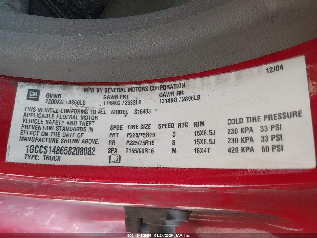 1GCCS148658208082 2005 CHEVROLET COLORADO photo no. 9