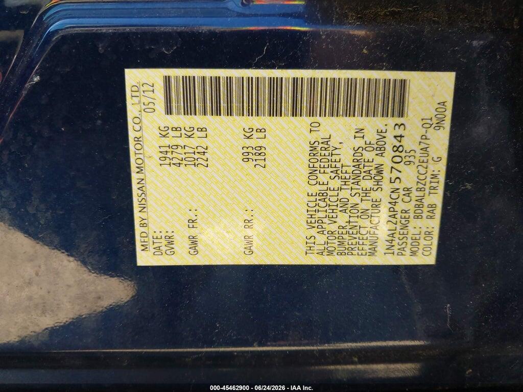 1N4AL2AP4CN570843 2012 NISSAN ALTIMA photo no. 9