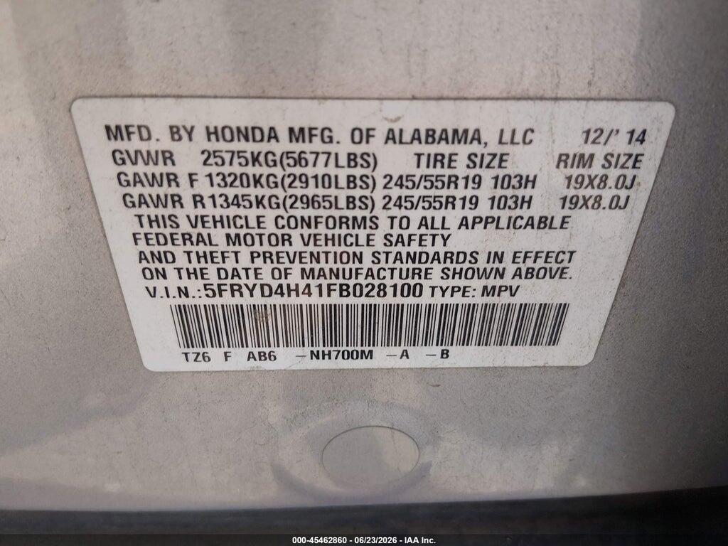 5FRYD4H41FB028100 2015 ACURA MDX photo no. 9