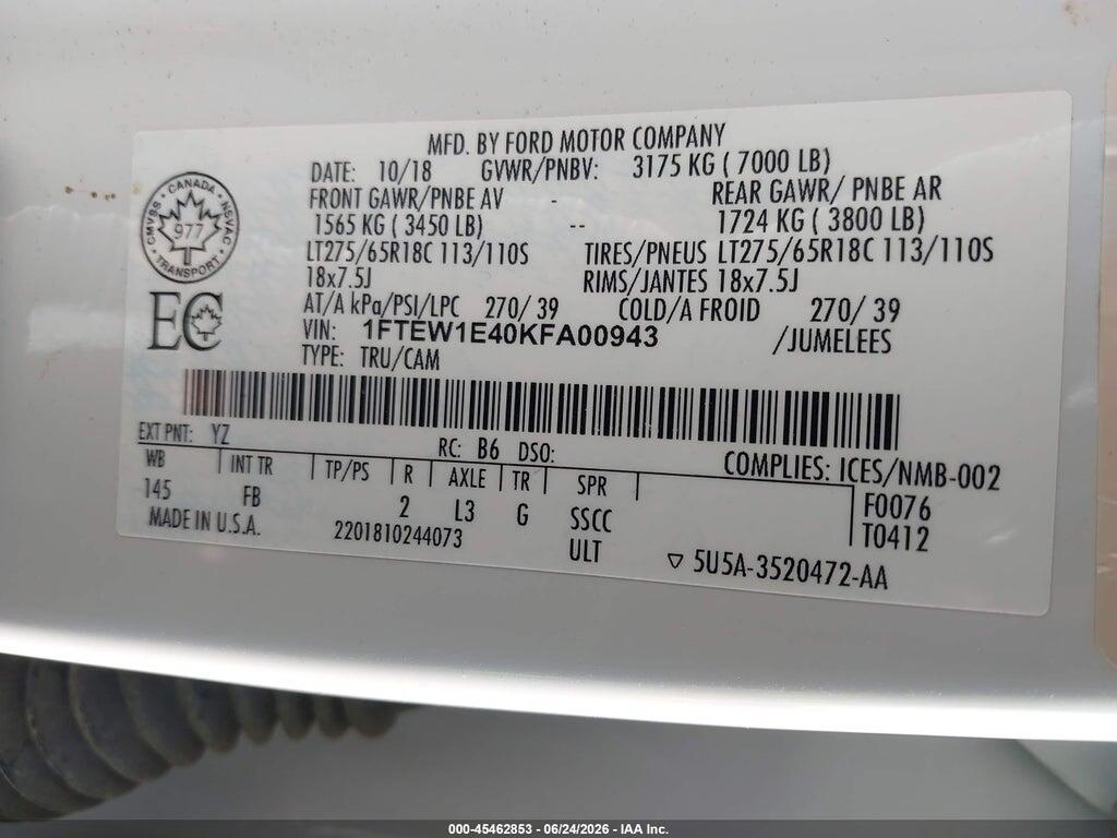 1FTEW1E40KFA00943 2019 FORD F-150 photo no. 9