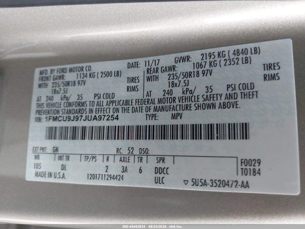 1FMCU9J97JUA97254 2018 FORD ESCAPE photo no. 9