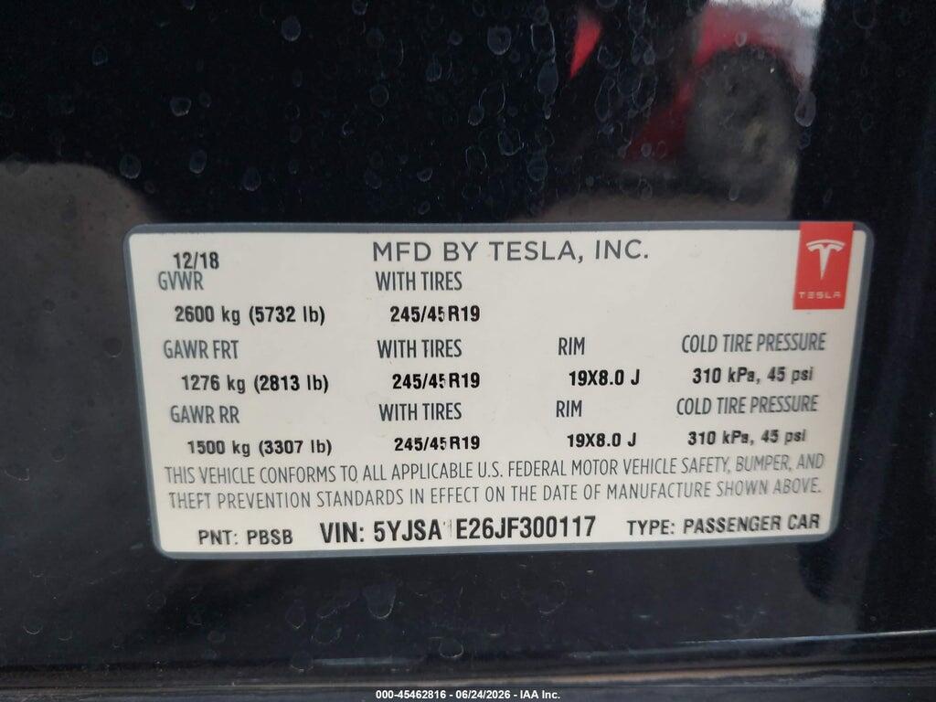 5YJSA1E26JF300117 2018 TESLA MODEL S photo no. 9