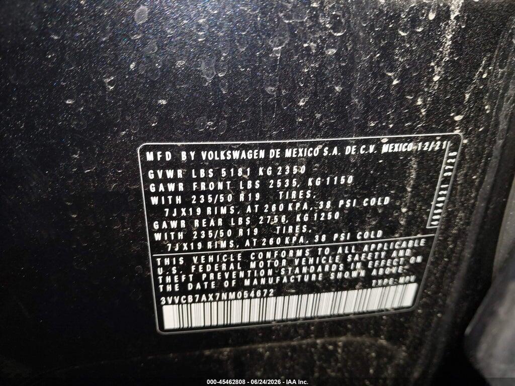 3VVCB7AX7NM054672 2022 VOLKSWAGEN TIGUAN photo no. 9