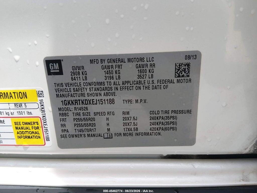 1GKKRTKDXEJ151188 2014 GMC ACADIA photo no. 9