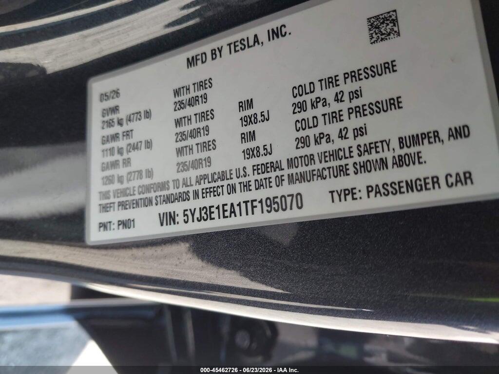 5YJ3E1EA1TF195070 2026 TESLA MODEL 3 photo no. 9