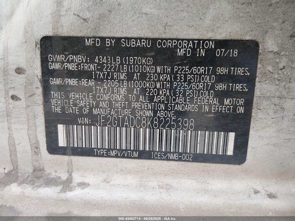 JF2GTADC8K8225398 2019 SUBARU CROSSTREK photo no. 9