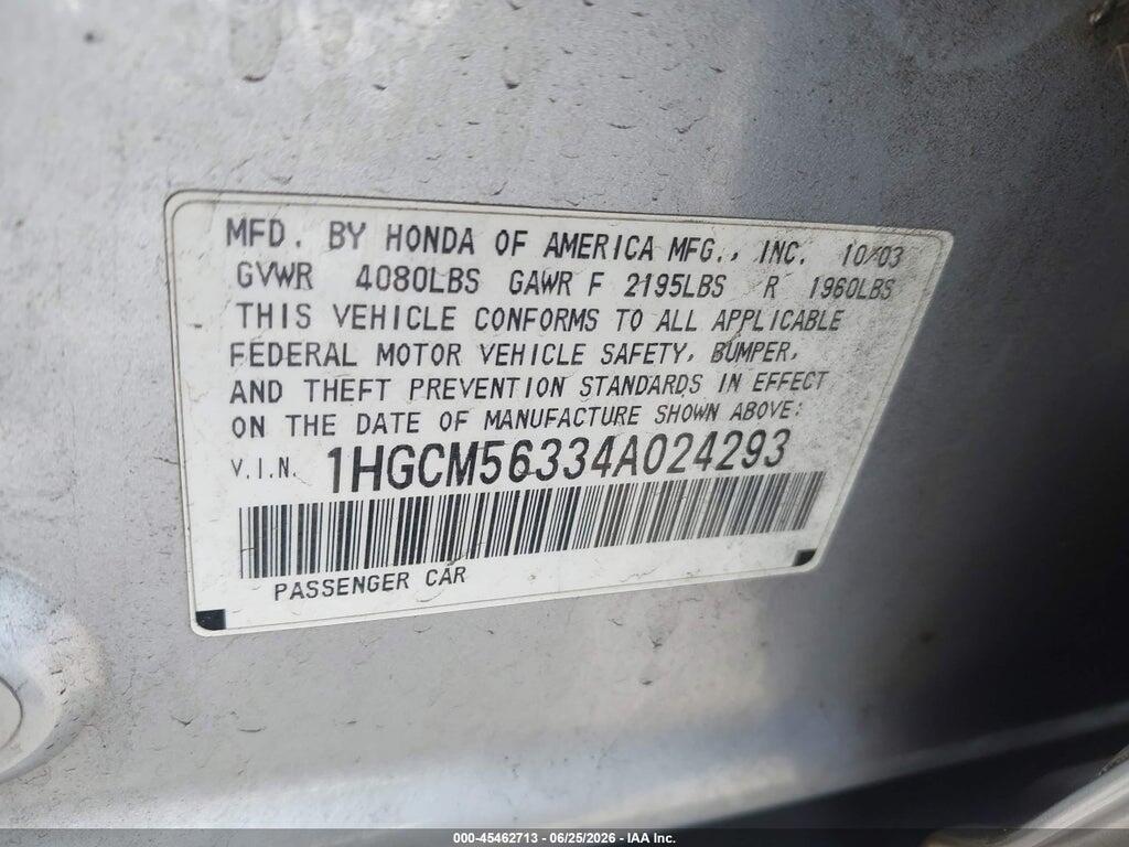 1HGCM56334A024293 2004 HONDA ACCORD photo no. 9