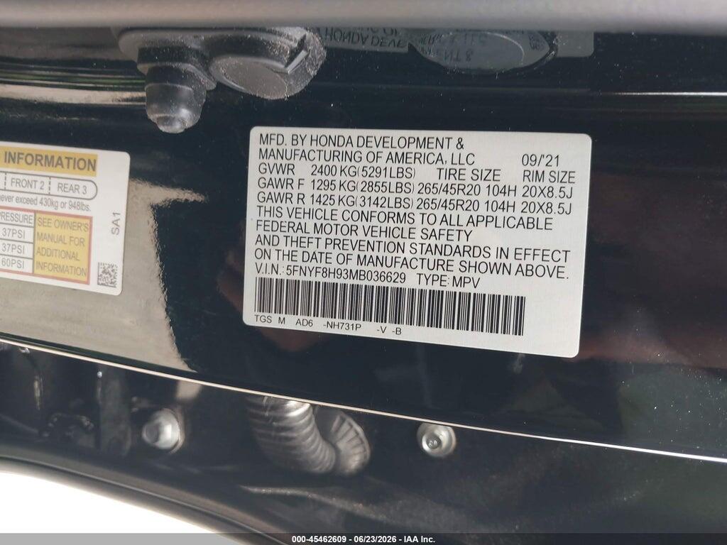 5FNYF8H93MB036629 2021 HONDA PASSPORT photo no. 9
