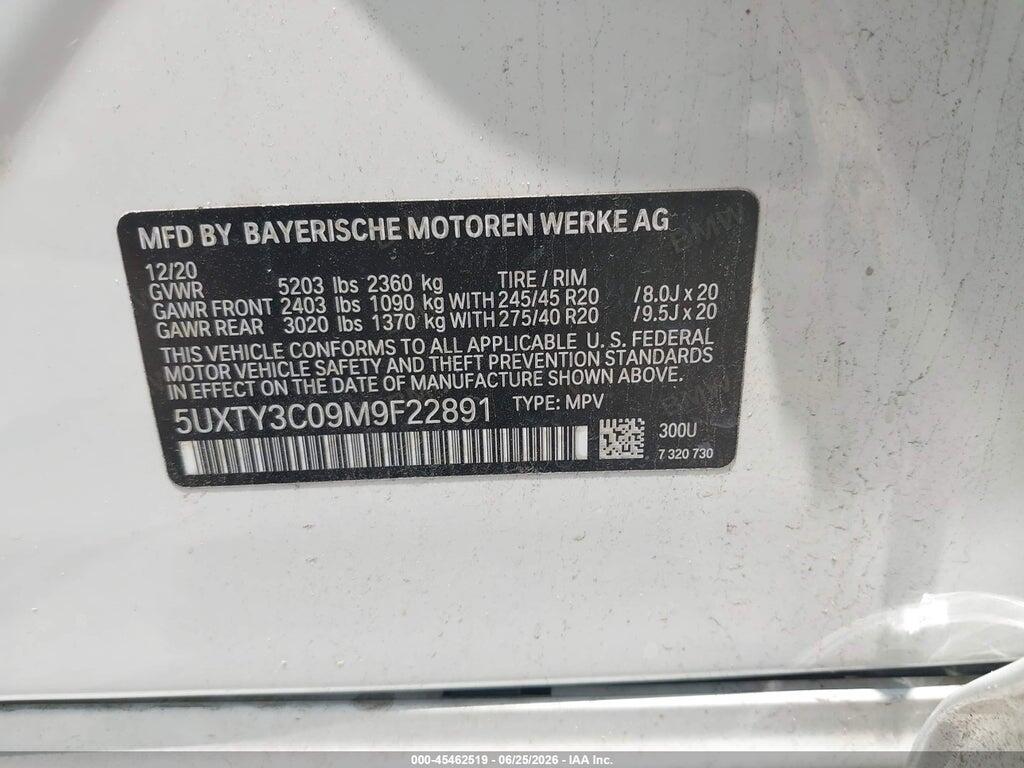 5UXTY3C09M9F22891 2021 BMW X3 photo no. 9