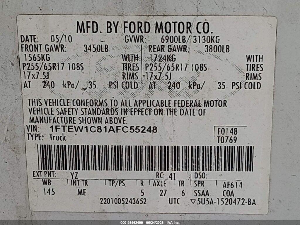 1FTEW1C81AFC55248 2010 FORD F-150 photo no. 9