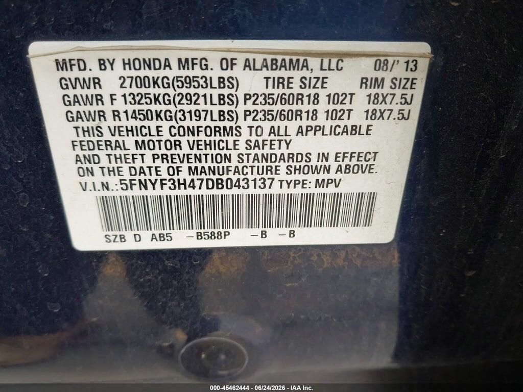 5FNYF3H47DB043137 2013 HONDA PILOT photo no. 9