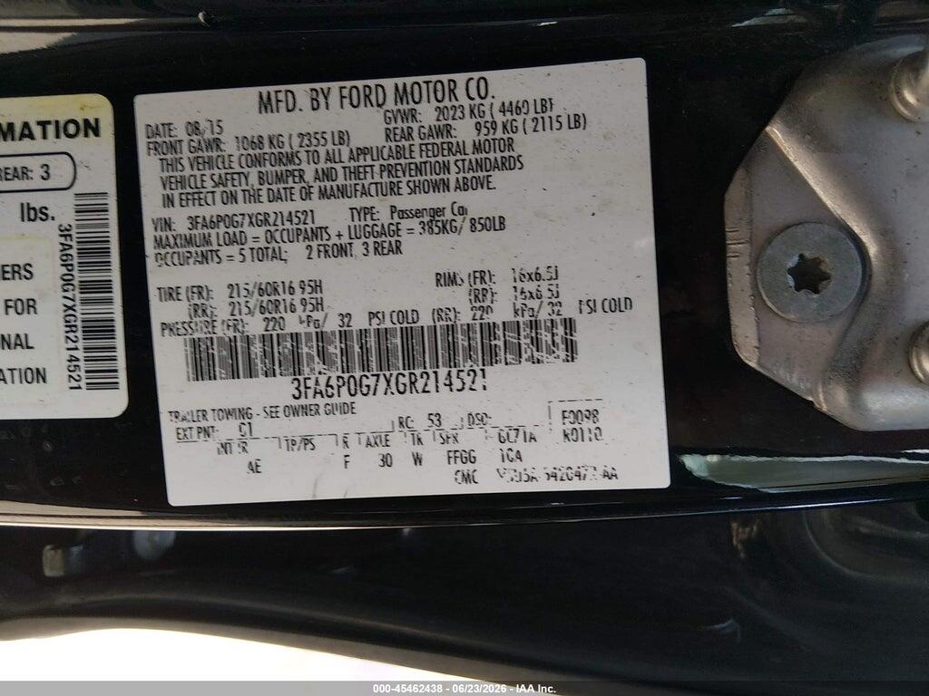 3FA6P0G7XGR214521 2016 FORD FUSION photo no. 9
