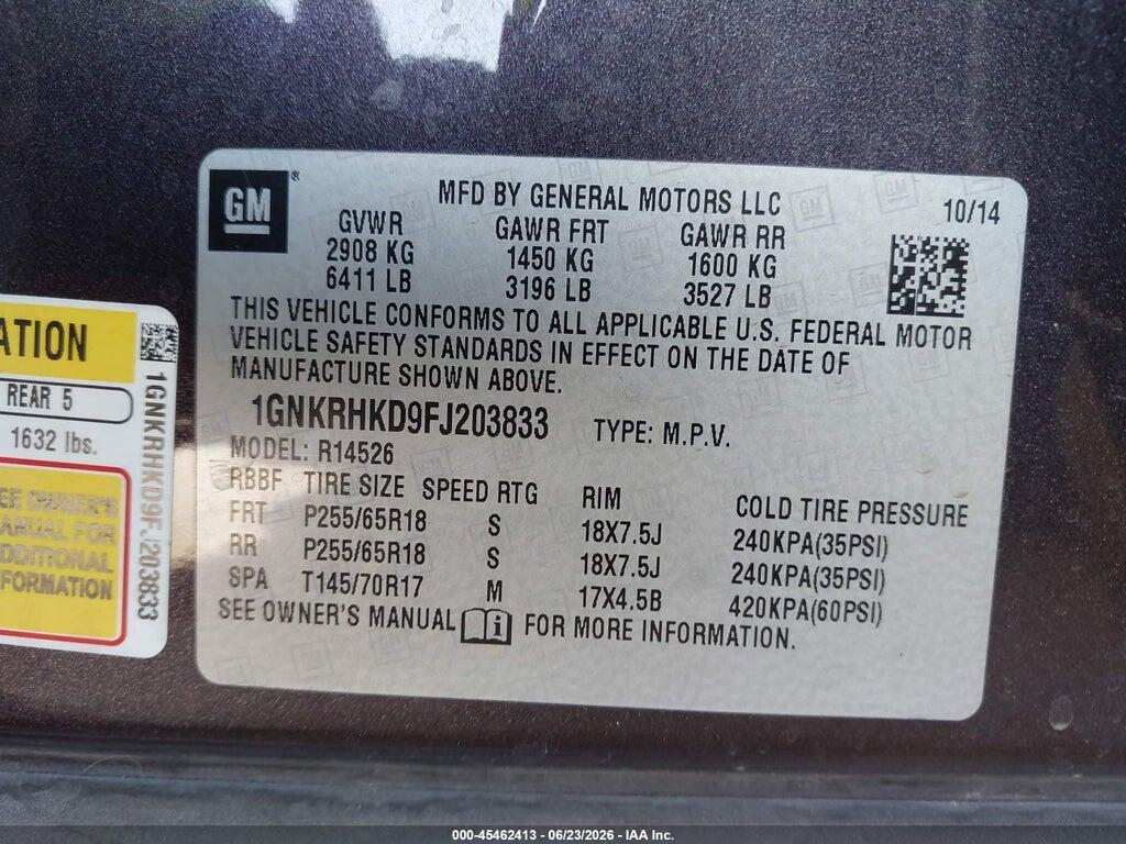 1GNKRHKD9FJ203833 2015 CHEVROLET TRAVERSE photo no. 9
