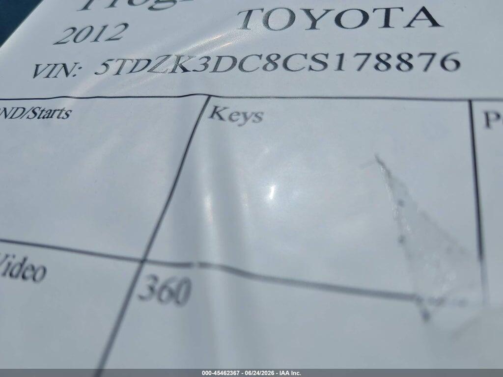 5TDZK3DC8CS178876 2012 TOYOTA SIENNA photo no. 9
