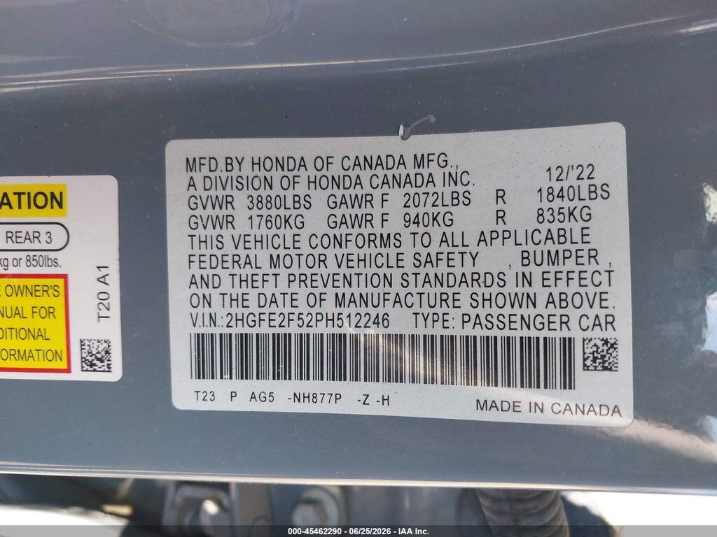 2HGFE2F52PH512246 2023 HONDA CIVIC photo no. 9