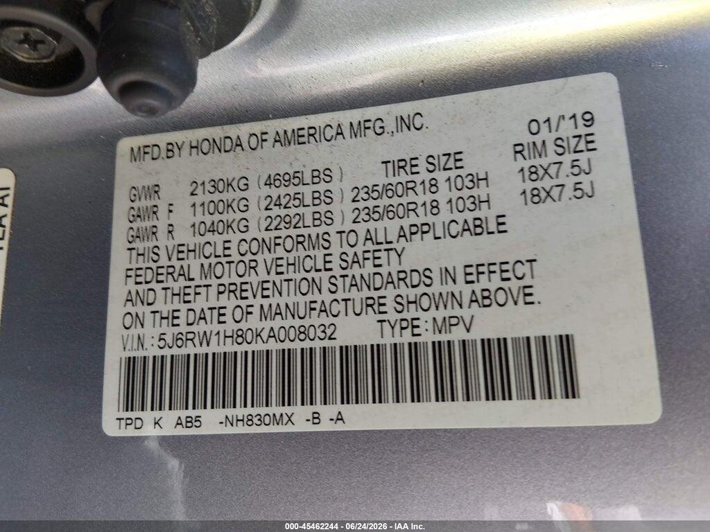 5J6RW1H80KA008032 2019 HONDA CR-V photo no. 9