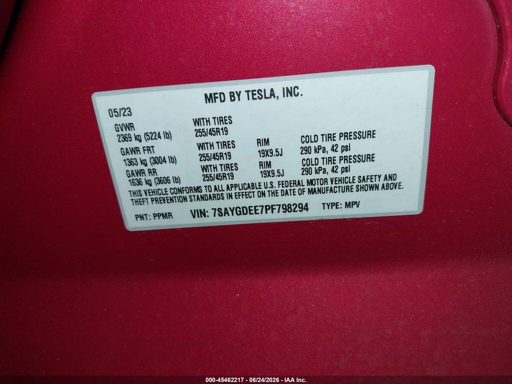 7SAYGDEE7PF798294 2023 TESLA MODEL Y photo no. 9