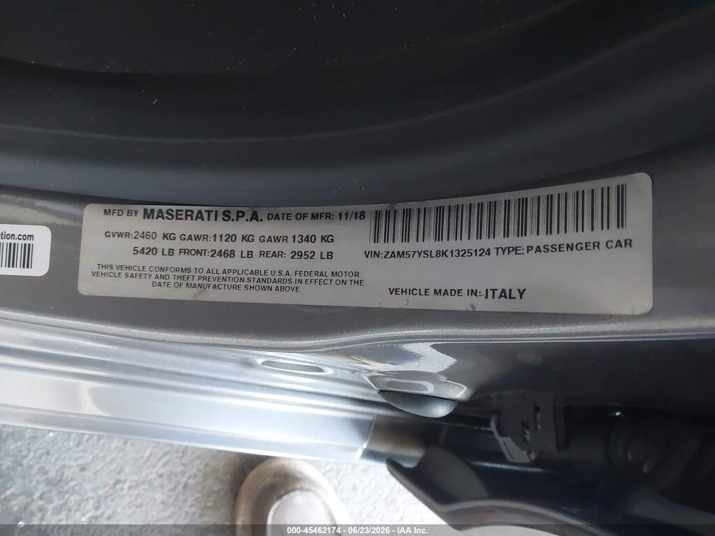 ZAM57YSL8K1325124 2019 MASERATI GHIBLI photo no. 9