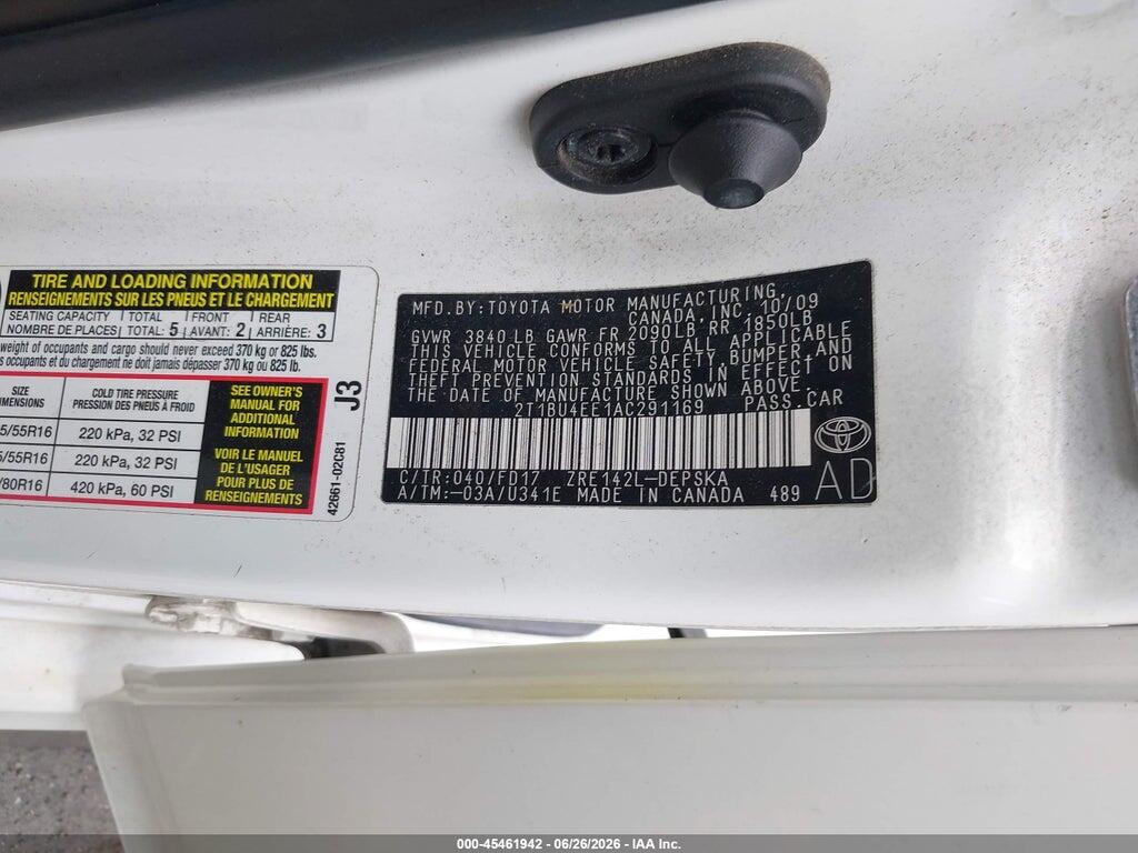 2T1BU4EE1AC291169 2010 TOYOTA COROLLA photo no. 9