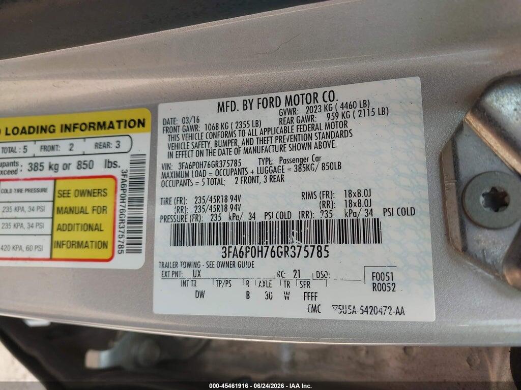 3FA6P0H76GR375785 2016 FORD FUSION photo no. 9