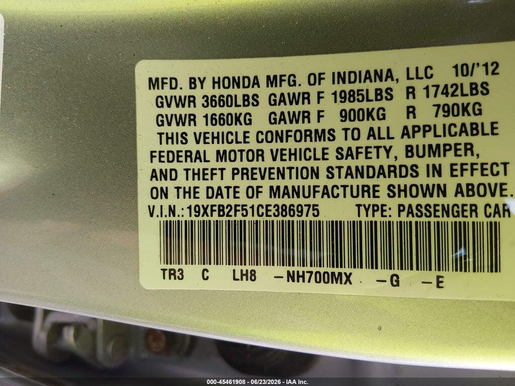 19XFB2F51CE386975 2012 HONDA CIVIC photo no. 9